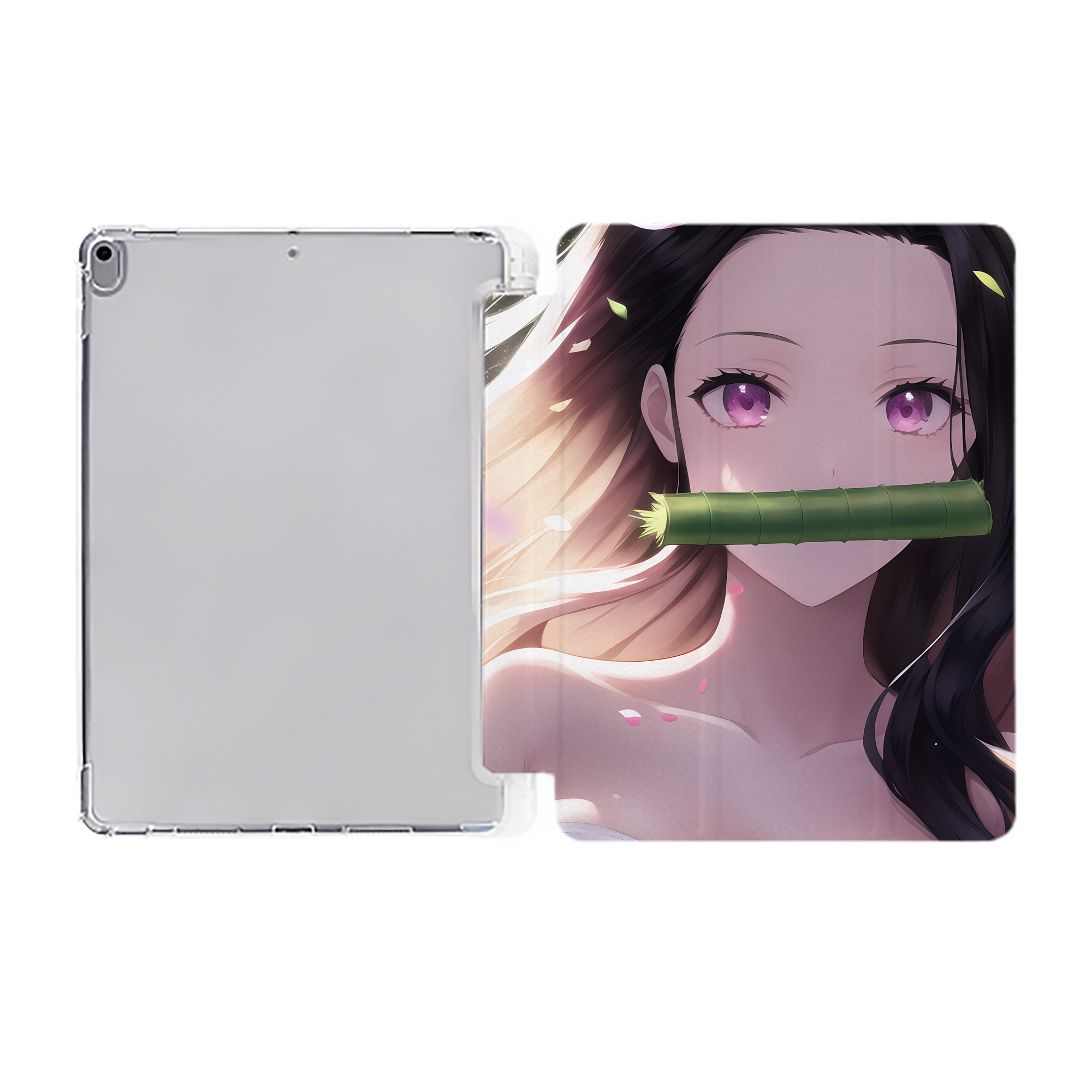（画像用） 鬼滅の刃（きめつのやいば）竈門 禰󠄀豆子／かまど ねずこ Kamado Nezuko IPad ケース ペン収納付き 三つ折りスタンド PUレザー×シリコン 対応機種9.5/10.5/10.9インチ